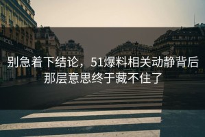 别急着下结论，51爆料相关动静背后那层意思终于藏不住了