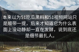 本来以为51吃瓜黑料和51视频网站只是顺带一提，后来才知道它为什么表面上没动静却一直在发酵，说到底还是细节最扎人。