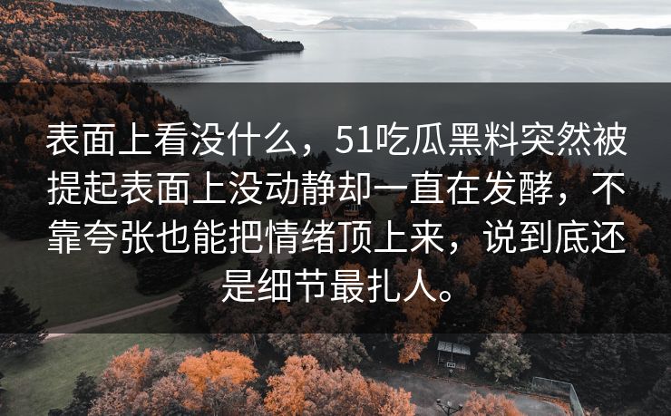 表面上看没什么，51吃瓜黑料突然被提起表面上没动静却一直在发酵，不靠夸张也能把情绪顶上来，说到底还是细节最扎人。