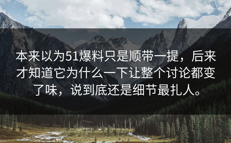 本来以为51爆料只是顺带一提，后来才知道它为什么一下让整个讨论都变了味，说到底还是细节最扎人。