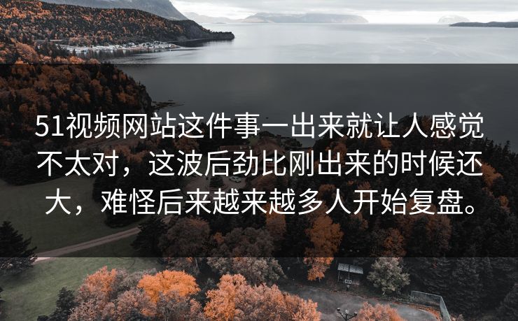 51视频网站这件事一出来就让人感觉不太对，这波后劲比刚出来的时候还大，难怪后来越来越多人开始复盘。