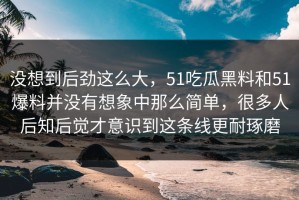 没想到后劲这么大，51吃瓜黑料和51爆料并没有想象中那么简单，很多人后知后觉才意识到这条线更耐琢磨