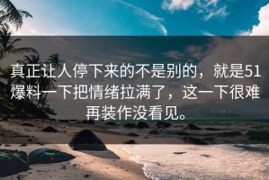 真正让人停下来的不是别的，就是51爆料一下把情绪拉满了，这一下很难再装作没看见。