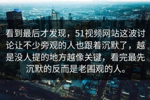 看到最后才发现，51视频网站这波讨论让不少旁观的人也跟着沉默了，越是没人提的地方越像关键，看完最先沉默的反而是老围观的人。