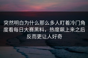 突然明白为什么那么多人盯着冷门角度看每日大赛黑料，热度飙上来之后反而更让人好奇