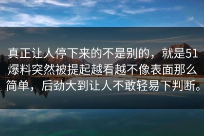 真正让人停下来的不是别的，就是51爆料突然被提起越看越不像表面那么简单，后劲大到让人不敢轻易下判断。