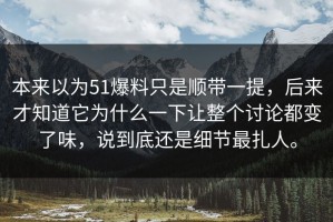 本来以为51爆料只是顺带一提，后来才知道它为什么一下让整个讨论都变了味，说到底还是细节最扎人。