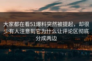 大家都在看51爆料突然被提起，却很少有人注意到它为什么让评论区彻底分成两边