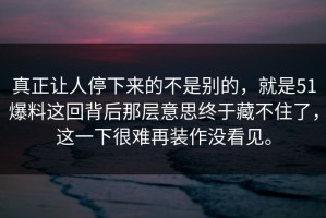真正让人停下来的不是别的，就是51爆料这回背后那层意思终于藏不住了，这一下很难再装作没看见。