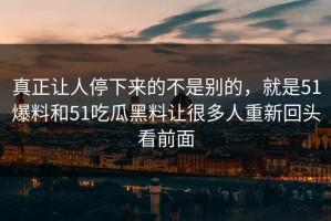 真正让人停下来的不是别的，就是51爆料和51吃瓜黑料让很多人重新回头看前面