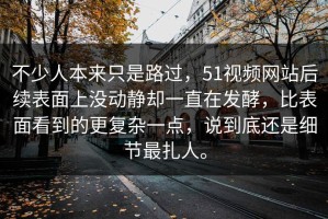 不少人本来只是路过，51视频网站后续表面上没动静却一直在发酵，比表面看到的更复杂一点，说到底还是细节最扎人。