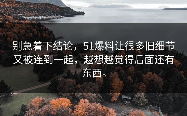 别急着下结论，51爆料让很多旧细节又被连到一起，越想越觉得后面还有东西。