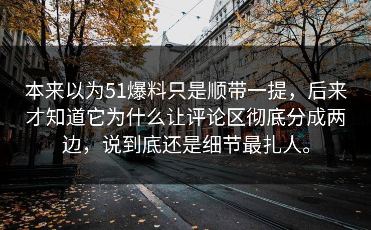 本来以为51爆料只是顺带一提，后来才知道它为什么让评论区彻底分成两边，说到底还是细节最扎人。